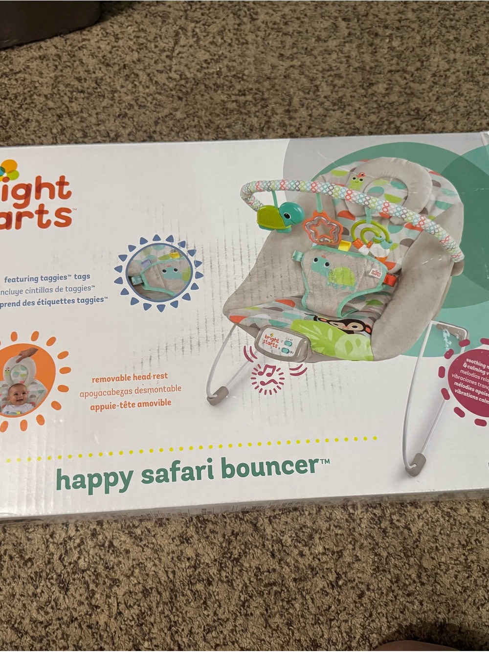 Bright Starts Happy Safari Bouncer in Gray & Green